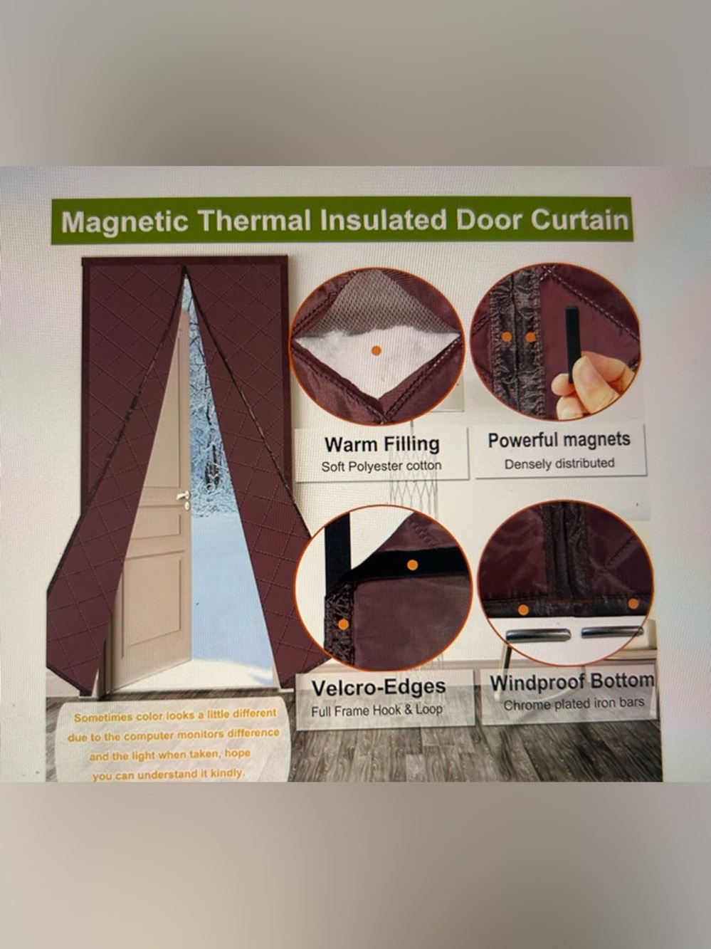 Thermal Insulated Door Curtain - Magnetic Closures Inside- Wind Proof Bottom